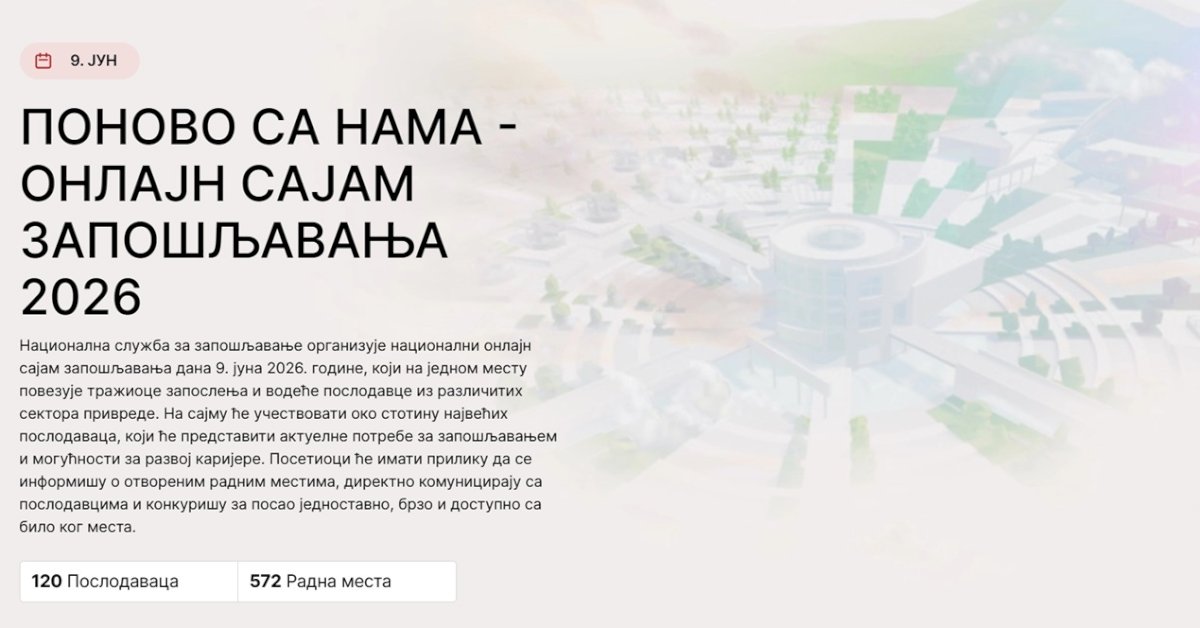 ВИРТУЕЛНИ САЈАМ ЗАПОШЉАВАЊА 2026